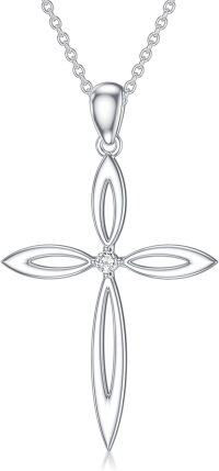 wholesale 925 Sterling Silver Leaf Design Pendant with Cubic Zirconia and Chain for Women-Type 3