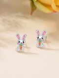 wholesale 925 Sterling Silver Bunny Rabbit Carrot Stud Earrings - Cute Animal  for Women Girls-0-3