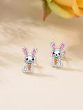 wholesale 925 Sterling Silver Bunny Earrings Wholesale Holding Carrots-0-3