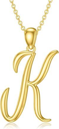wholesale Sterling Silver 26 Letter Pendant Necklace-Letter K-yellow gold plated