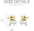 wholesale 925 Sterling Silver Honeycomb Bee Stud Earrings with Blue Crystal Eyes and Gold Accents-0-4