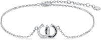 wholesale 925 Sterling Silver Horseshoe Black & White CZ Adjustable Ankle Anklet-Horseshoe