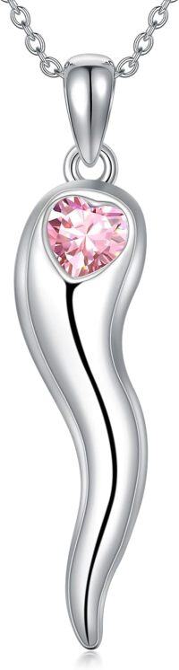 wholesale 925 Sterling Silver Birthstone Italian Horn Necklace for Women Protection Amulet Gift-A10-Oct-10