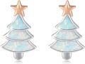 wholesale 925 Sterling Silver White Opal Christmas Tree Stud Earrings for Women Holiday  Ideas-0-0