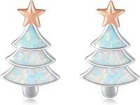 wholesale 925 Sterling Silver White Opal Christmas Tree Stud Earrings for Women Holiday  Ideas-Christmas Tree Stud Earrings