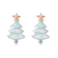 wholesale 925 Sterling Silver White Opal Christmas Tree Stud Earrings for Women Holiday  Ideas-Christmas Tree Stud Earrings