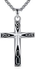 wholesale 925 Sterling Silver 925 Celtic Knot Cross Pendant Necklace  with Black Enamel Accents for Women & Men-0-0