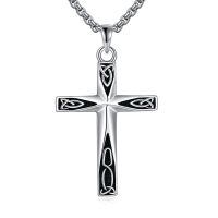 wholesale 925 Sterling Silver 925 Celtic Knot Cross Pendant Necklace  with Black Enamel Accents for Women & Men-Celtic Knot Origami