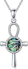 wholesale 925 Sterling Silver Abalone Shell Eye Of Horus Scarab Cross Pendant Necklace-0-0