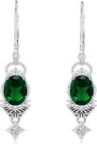 wholesale Sterling Silver 3 5ct Birthstone Vintage Butterfly Dangle Earrings for Women-Emerald
