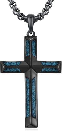 wholesale 925 Sterling Silver Cross Pendant with Turquoise Inlay Necklace for Men Women s (with Gift Box)-B01-Black Cross with Turquoise Gravel