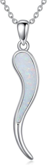 wholesale 925 Sterling Silver Metal Italian Horn Pendant Necklace with White Opal Stone - Women's Gift for Birthdays & Valentines-A-style 2
