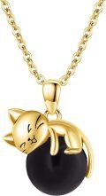 wholesale 14K Gold Pink Crystal Black Cat Pendant Necklace for Women Cats Lover-0-310