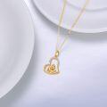 wholesale 14K Gold Solid Heart Pendant Necklace with Mother and Child Design - Perfect Gift for Mom & Daughter-0-3