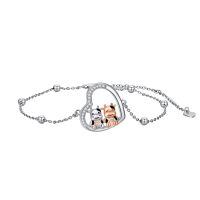 wholesale 925 Sterling Silver Cow Couple Heart Charm Bracelet Two Tone Rose Gold Crystal Beads-Cow