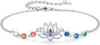 wholesale 925 Sterling Silver Rainbow Lotus Flower Anklet with 7 Chakras Stones - Adjustable Yoga Meditation s for Women Mothers' Day-Sliver
