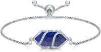wholesale 925 Sterling Silver Blue Lapis Lazuli Hexagonal Adjustable Bolo Bracelet for Women Fine s-Lapis Lazuli
