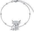 wholesale 925 Sterling Silver Highland Cow Charm Anklet with Beads and Clasp-0-1