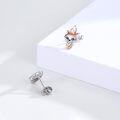wholesale 925 Sterling Silver Fox Head Stud Earrings with Blue Crystal Eyes and Rose Gold Accents-0-2
