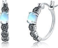 wholesale  Sterling Silver Moonstone Retro Sunflower Rose Feather Cross Butterfly Hoop Earrings for Women Gifts -Sunflower