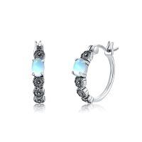 wholesale 925 Sterling Silver Vintage Moss Agate Hoop Earrings for Women Gifts-Sunflower