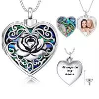 TOUPOP Sterling Silver Abalone Shell Urn Necklace For Ashes Memorial Jewelry-style_name:32-Rose-Holds Pictures