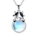 wholesale 925 Sterling Silver Cow Blue Stone Pendant Necklace for Women Girls  48cm Chain Length-0-0