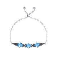 wholesale 925 Sterling Silver Green Stone Sliding Bracelet Wholesale With Adjustable Chain-Aqua Blue