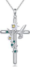 wholesale 925 Sterling Silver Hummingbird & Flower Pendant Necklaces for Women Christian Gifts Religious Jewelry Mom Daughter Present-0-0