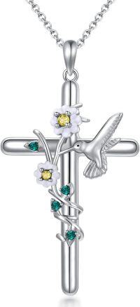 wholesale 925 Sterling Silver Hummingbird & Flower Pendant Necklaces for Women Christian Gifts Religious Jewelry Mom Daughter Present-Hummingbird