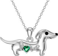 wholesale 925 Sterling Silver Dachshund Birthstone Necklace for Women Dog Lovers-M5 May-Emerald