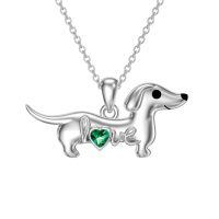 wholesale 925 Sterling Silver Dachshund Birthstone Necklace for Women Dog Lovers-M5 May-Emerald