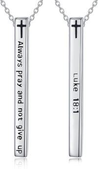 wholesale 925 Sterling Silver Always pray and not give up Pendant with Cross & Luke 18:1 Inscription - Christian  for Women Men-Silver