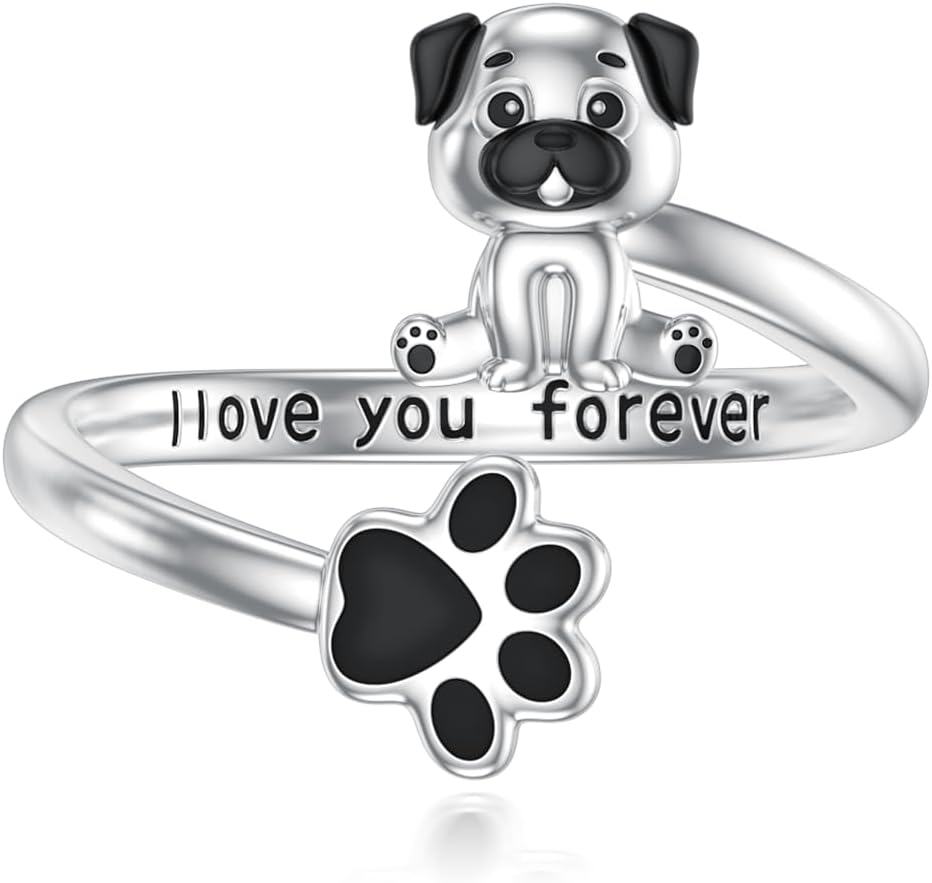 Sterling Silver Cute Puppy Corgi Dachshund Pug Yorki Adjustable Dog Rings for Women-0-0