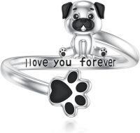 wholesale 925 Sterling Silver Cute Puppy Corgi Dachshund Pug Yorki Adjustable Dog Rings for Women-Pug