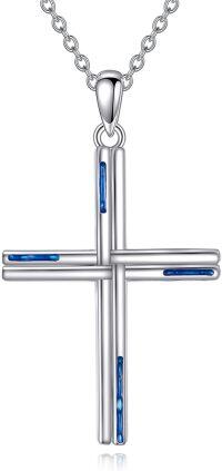 wholesale 925 Sterling Silver Blue Enamel Celtic Cross Pendant Necklace for Women Girls Christian  Ideas 45cm Chain Length-Cross Opal