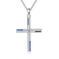 wholesale 925 Sterling Silver Blue Enamel Celtic Cross Pendant Necklace for Women Girls Christian  Ideas 45cm Chain Length-Cross Opal