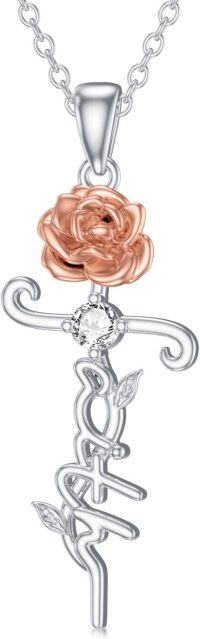 wholesale 925 Sterling Silver Rose Flower Faith Cross Pendant Necklace for Women-Rose Cross Necklace