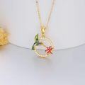 wholesale 14K Gold Enamel Flower and Hummingbird Pendant Necklace with Cubic Zirconia Accents-0-2
