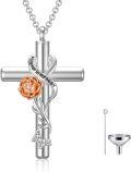 wholesale 925 Sterling Silver Cross with Rose and Butterfly Charm Cremation Urn Necklace for Ashes Keepsake Pendant-0-0