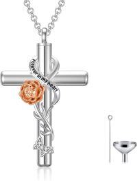 wholesale 925 Sterling Silver Cross with Rose and Butterfly Charm Cremation Urn Necklace for Ashes Keepsake Pendant-09-Sept-Peony Non-personalized