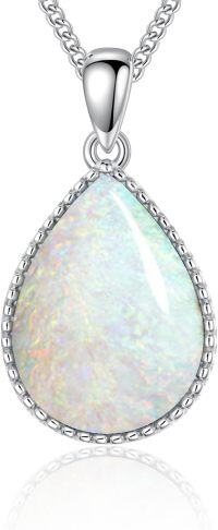 wholesale 925 Sterling Silver Teardrop Synthetic Opal Pendant Necklace 18 Chain-style 1-White Opal
