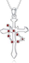 wholesale 925 Sterling Silver Red Garnet Zodiac Constellation Cross Pendant Necklace-0-0