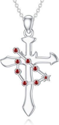 wholesale 925 Sterling Silver Red Garnet Zodiac Constellation Cross Pendant Necklace-Capricorn