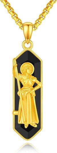wholesale Gold 925 Sterling Silver Saint Michael Pendant with Black Onyx Stone Chain for Men Women  24 inches Long-St Joan of Arc
