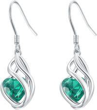 wholesale TOUPOP Emerald Earrings S925 Sterling Silver Love Heart Dangle Hook Drop Earrings Dainty Birthday Christmas Jewelry Gifts For Women Sister Mom -undefined