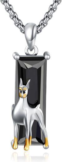 wholesale 925 Sterling Silver Black Crystal Animal Pendant Necklaces for Women Men  (Dog)-Dog