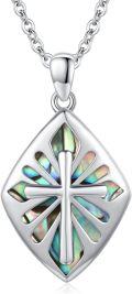 wholesale 925 Sterling Silver Abalone Shell Cross Pendant Necklace for Women Men Religious Jewelry Birthday Graduation Gifts-0-0
