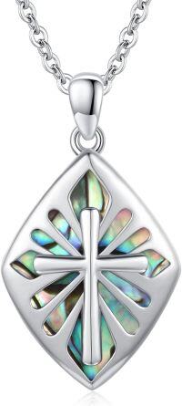 wholesale 925 Sterling Silver Abalone Shell Cross Pendant Necklace for Women Men Religious Jewelry Birthday Graduation Gifts-Abalone Shell Cross necklace