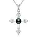 TOUPOP Sterling Silver Black Pearls Cross Necklace Women's Jewelry Gift-0-2